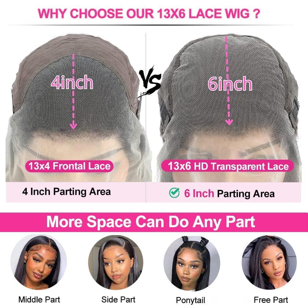 COUGARBEAUTY COUGARBEAUTY 24 Inch Lace Front Wig Human Hair Straight HD Lace Frontal Wig Human Hair 13x6 200 Density Glueless Wigs Human Hair Pre Plucked with Baby Hair for Women Natural Black Human Hair Wig