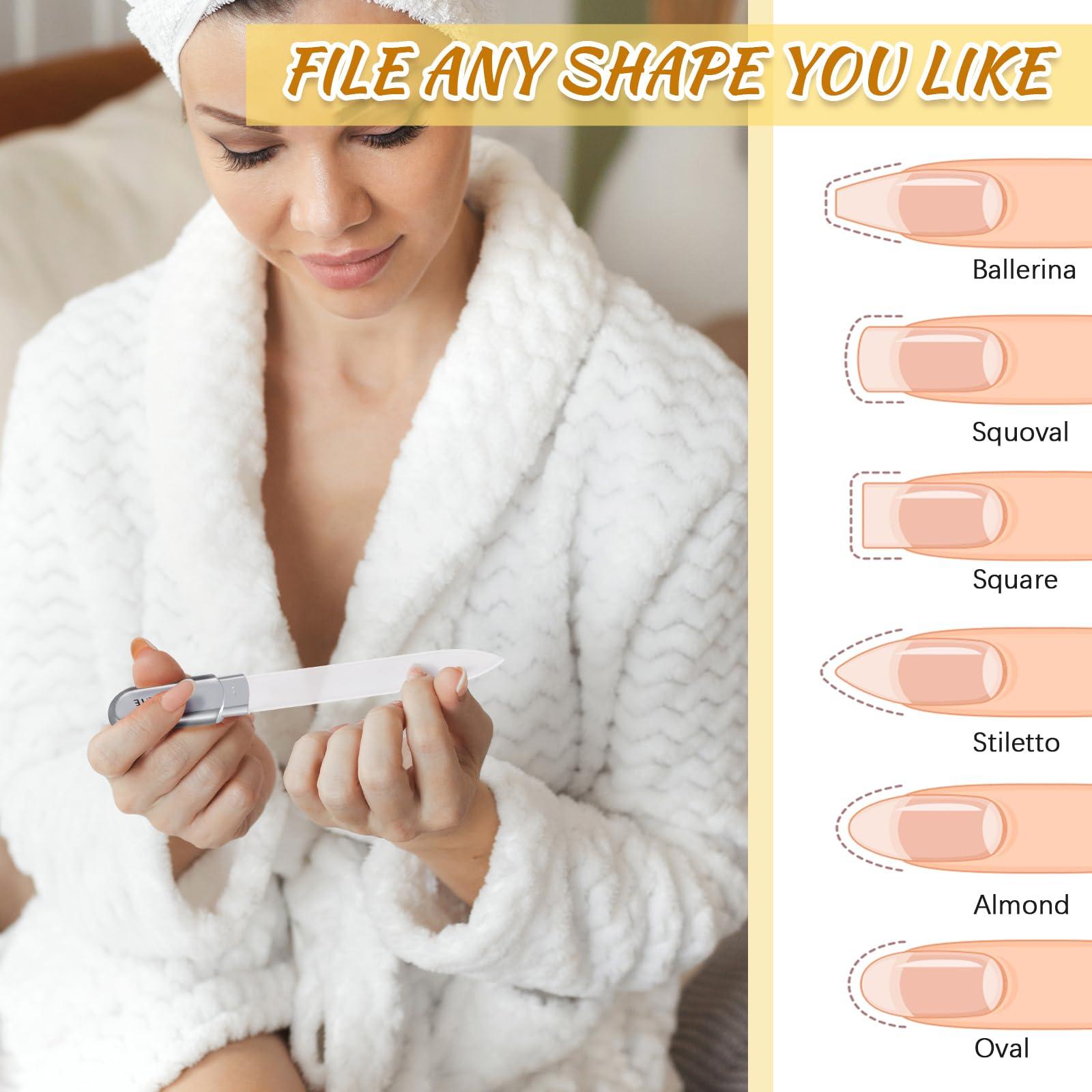 CANVALITE CANVALITE Glass Nail File Set for Natural Nails Crystal Nail Files Glass Fingernail File Double-Sided Etched Gentle Nail Care Stocking Stuffers for Women Girls Gifts, Pack of 2(Silver + Red)