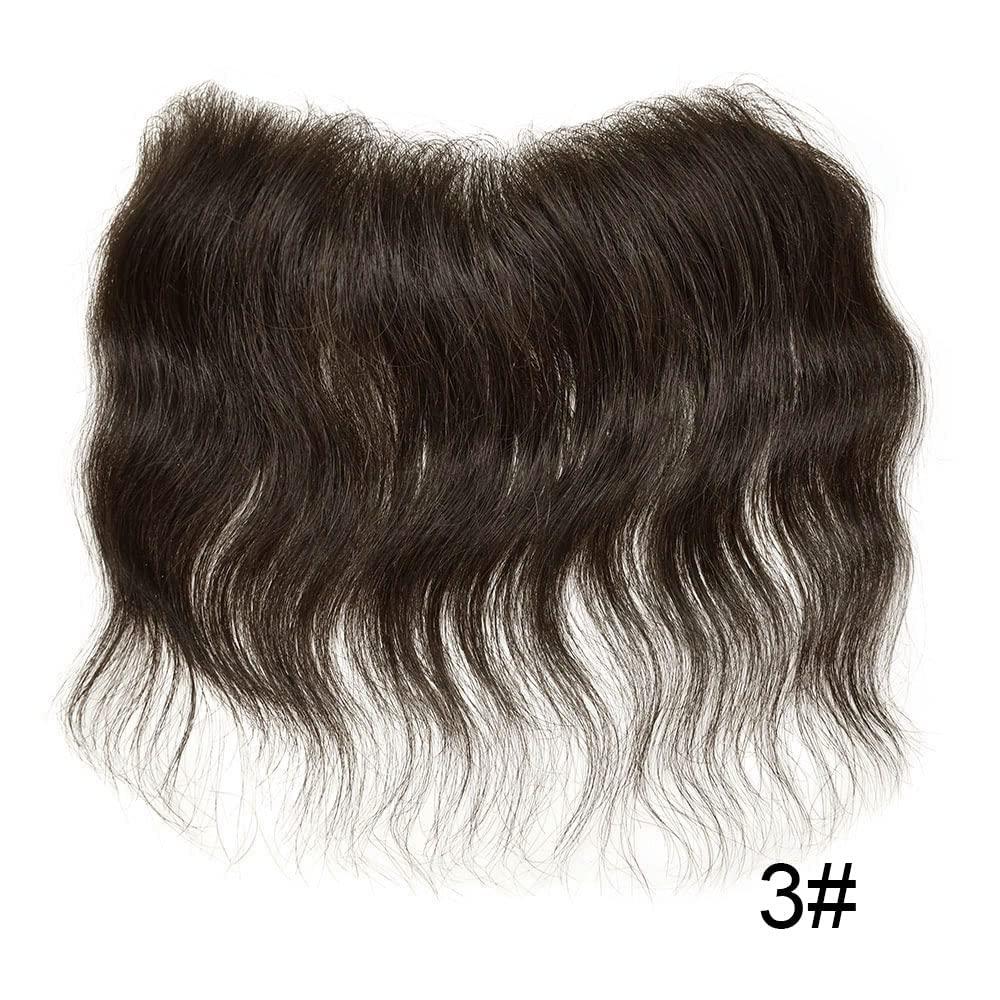 Curve Hair Invisible Mens Receding Hairline Human Hair Replacement System Mens Hairline Toupee V-Loop Skin PU Frontal Hairpiece Natural V-Shape (4cmX18cm, 3 Dark Brown)