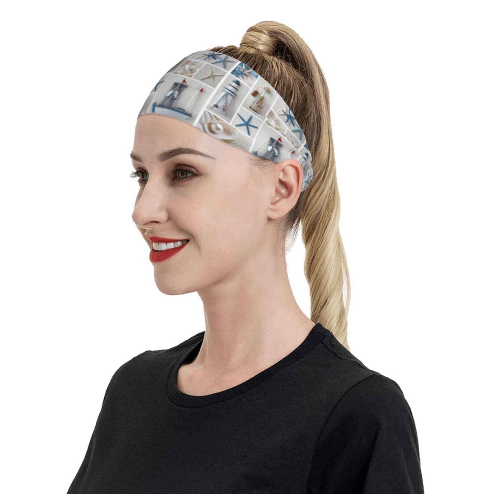 YIPOCH Beach Ocean Coastal Starfish Headbands for Women Non Slip face wash Makeup Headband Sports Running Headband Stretchy Sweat Band Fashion Wide Headbands for Women Head Bands Mens Sweatband