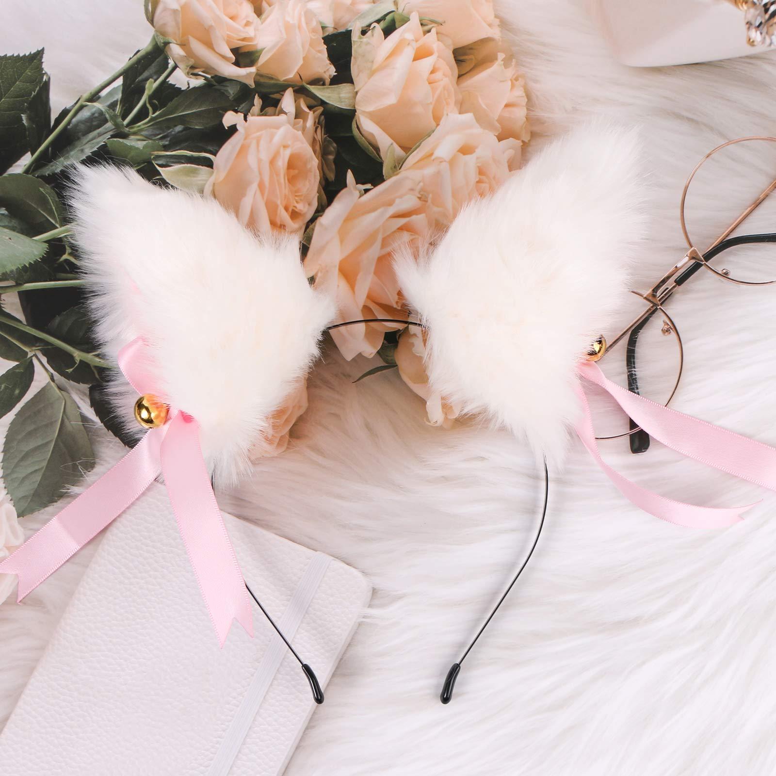 EVERMARKET EVERMARKET Faux Furry Cat Ears Hair Clip with Bell,Anime Cosplay Fancy Headband