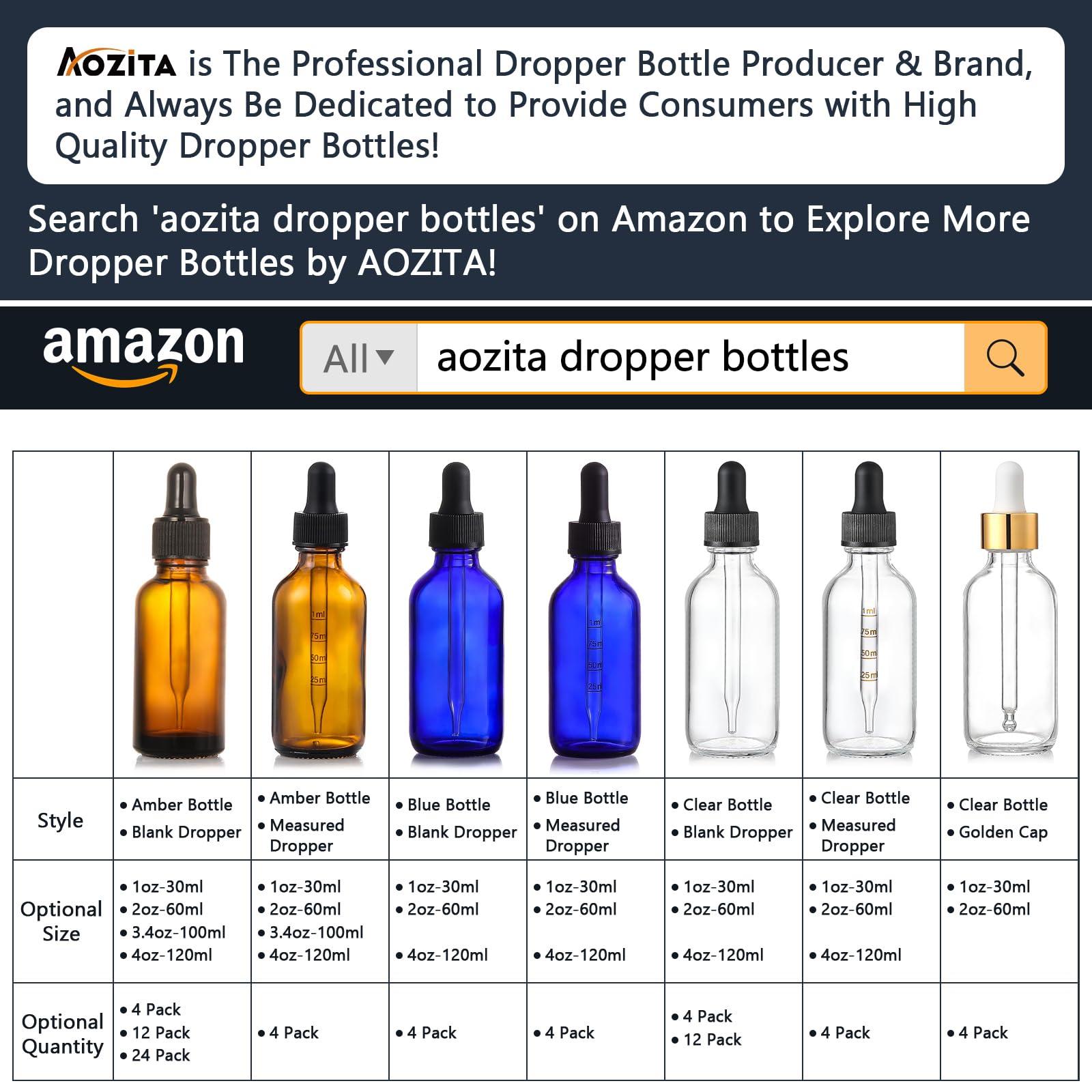 AOZITA AOZITA Set of 4, 1 oz Eye Dropper Bottles with 1 Stainless Steel Funnels & 4 Labels - 30ml Thick Dark Amber Glass Tincture Bottles - Leakproof Essential Oils Bottle for Storage and Travel