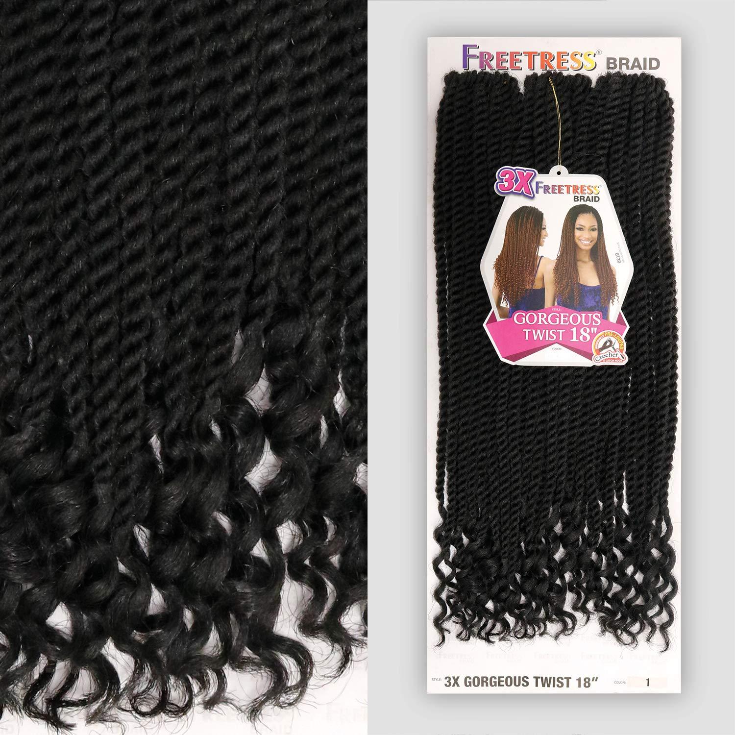 FreeTress Braids Freetress Synthetic Pre Looped Crochet Braid 3X GORGEOUS TWIST 18" (1 Jet Black)