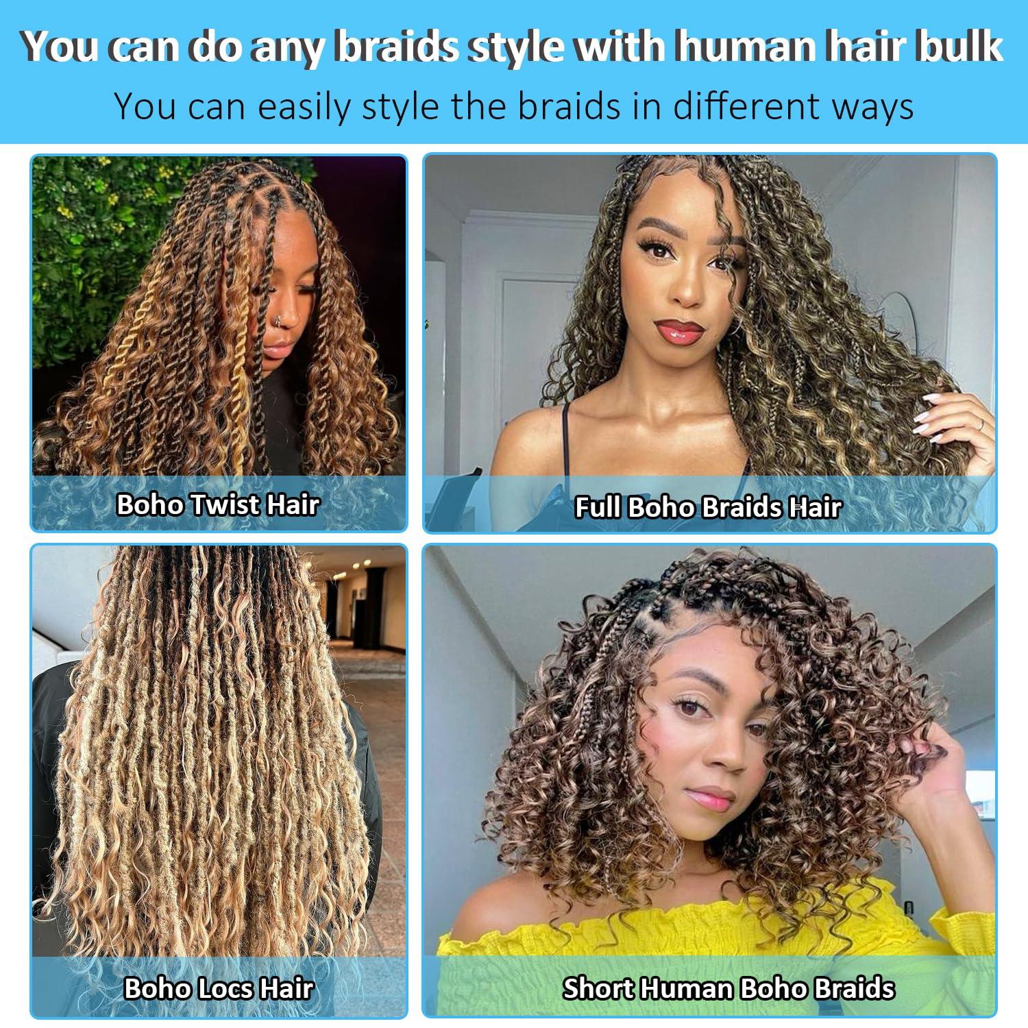 djd 4/27 Human Braiding Hair For Boho Braids 20 Inch 100g Highlight Blonde Human Hair Bulk Deep Wave 100% Curly Human Hair For Braiding Wet And Wavy Human Hair For Bohemian Braids Water Wave Human Hair