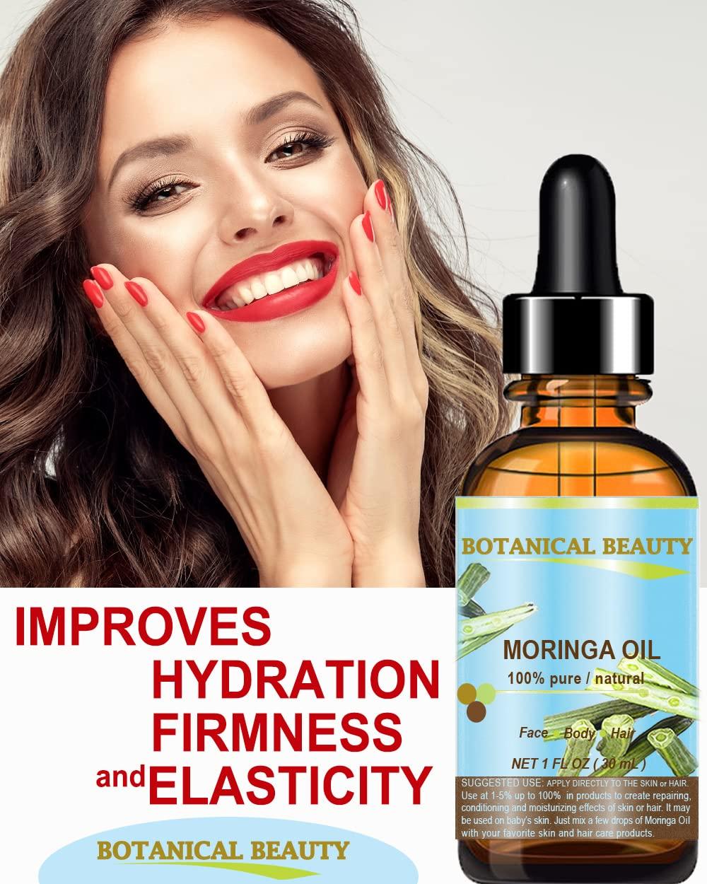 Botanical Beauty Botanical Beauty Moringa Oil 100% Pure Natural Undiluted Cold Pressed Carrier Oil. 1 Fl.oz.- 30 ml. for Face Skin, Hair, Lips, Nails. Rich in Vitamin C, Vitamin E