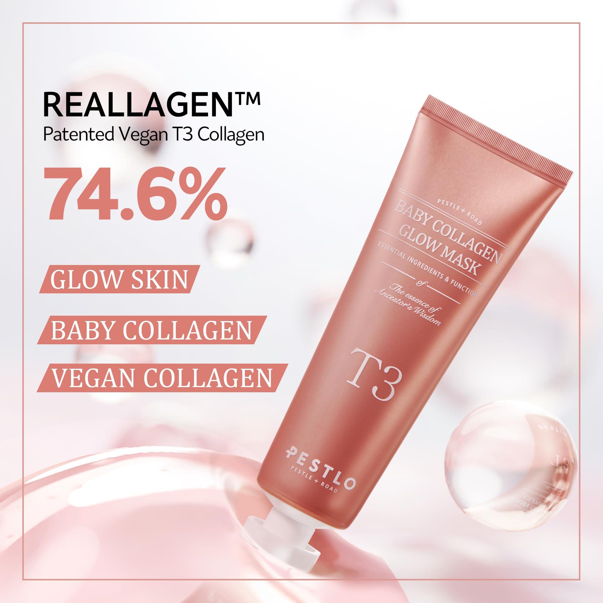 PESTLO PESTLE + ROAD PESTLO Baby Collagen Glow Mask - Korean Peel-Off Mask Skincare Infused with with Reallagen/T-3 Vegan Collagen, Aginon, Volufiline, for Elasticity, Firmness, Glow Skin, and Optional Overnight Use