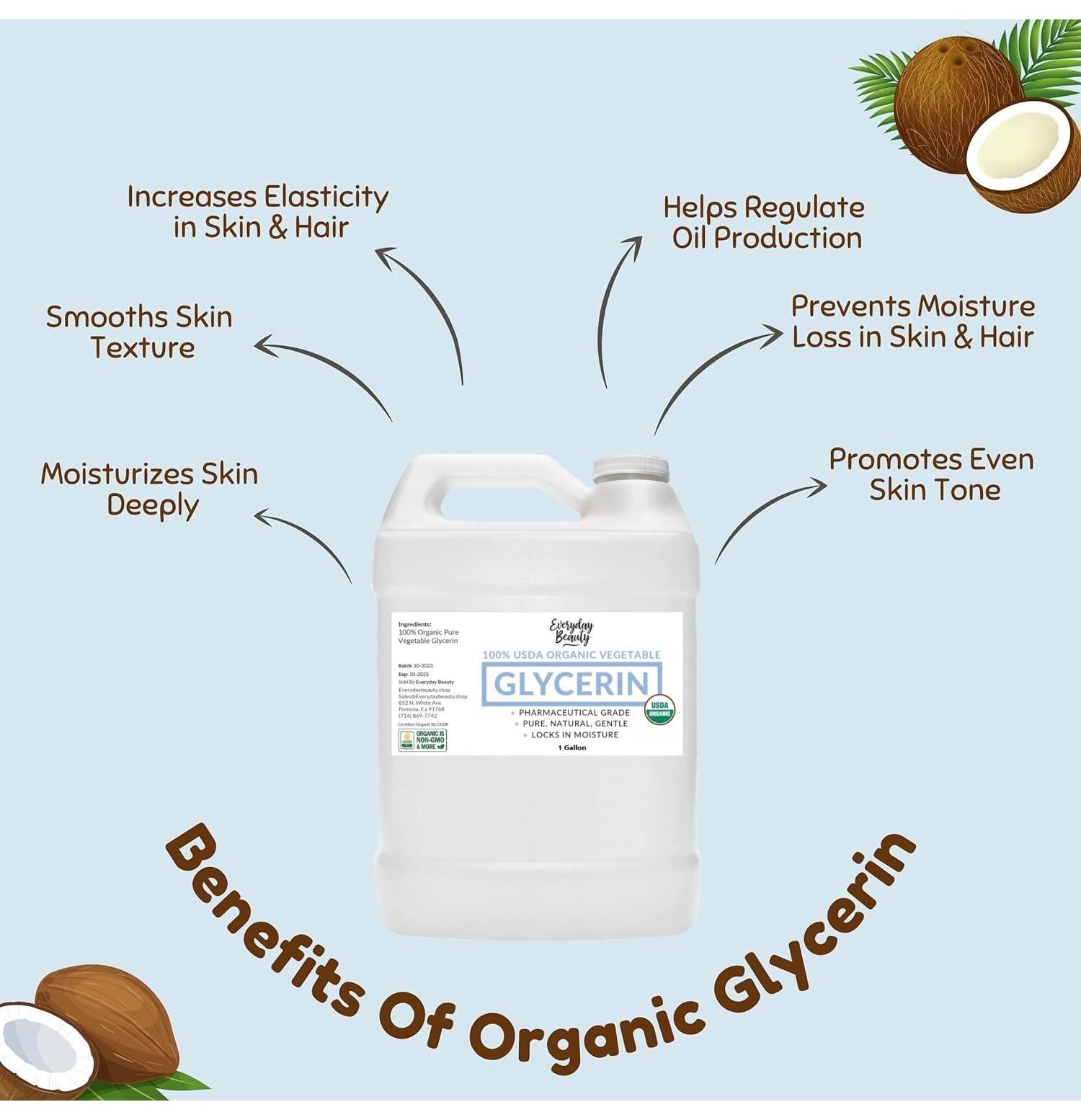 Everyday Beauty Helping You Feel Beautiful Inside 100% Organic Glycerin - Bulk 1 Gallon - For Skin & Hair - Food Grade - USDA Certified - Not From Palm Oil - Perfect Skin and Hair Moisturizer