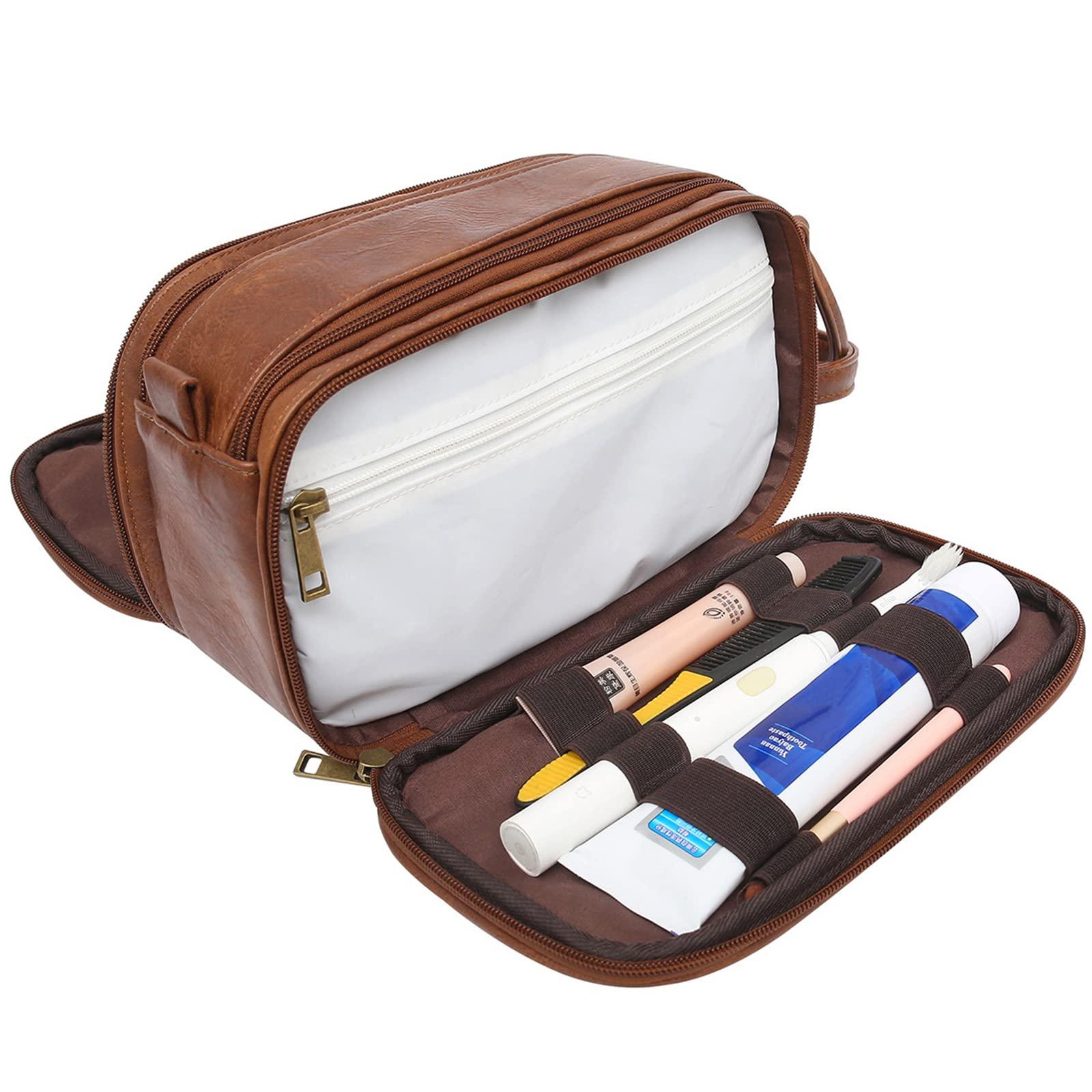 rismart rismart Men's Travel Toiletry Bag Pu Leather Water Resistant Organizer Travel Kit Brown