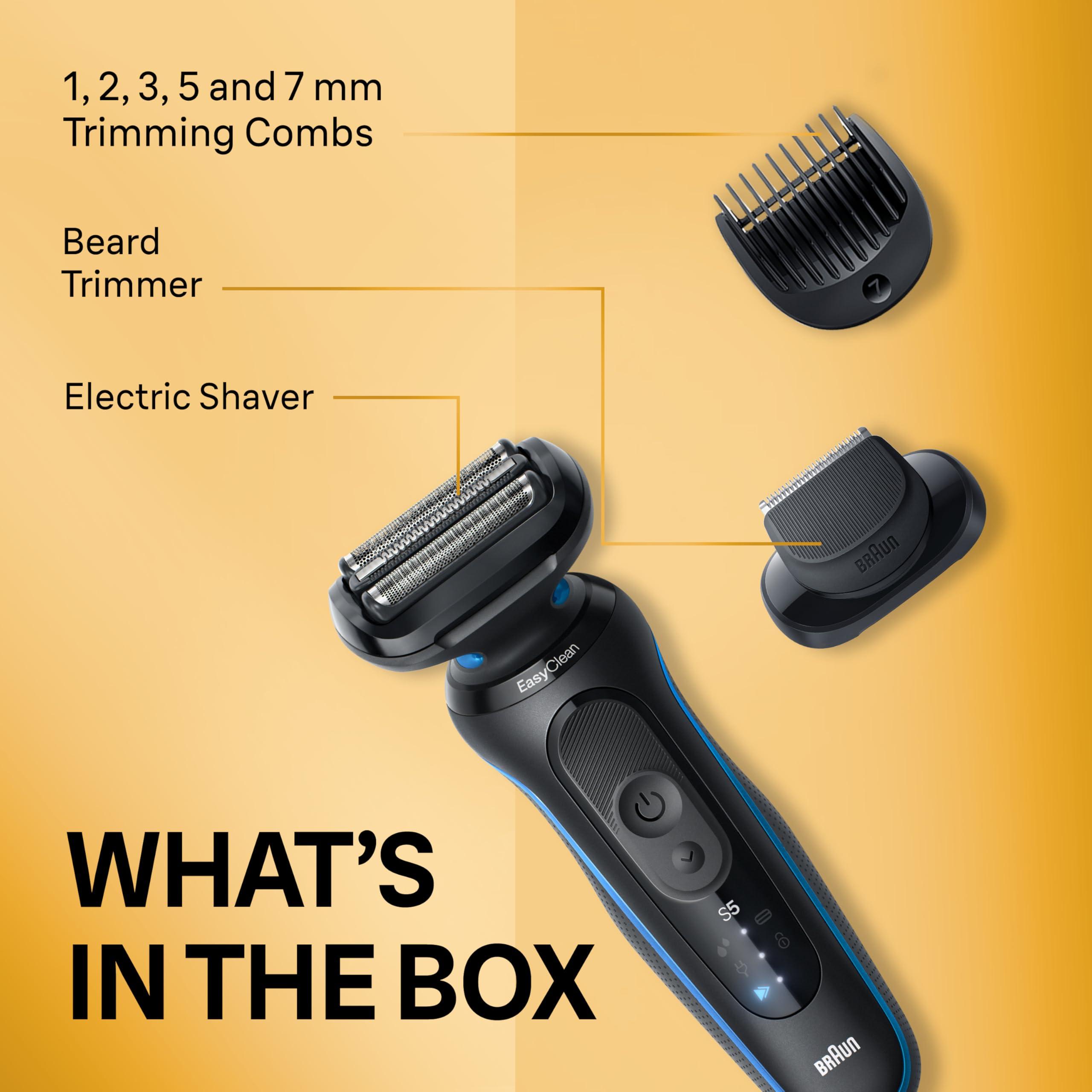 Braun Braun Electric Shaver for Men, Series 5 5120s, Wet & Dry Shave, Turbo Shaving Mode, Foil Shaver, Engineered in Germany, with Beard Trimmer & Attachments, Blue