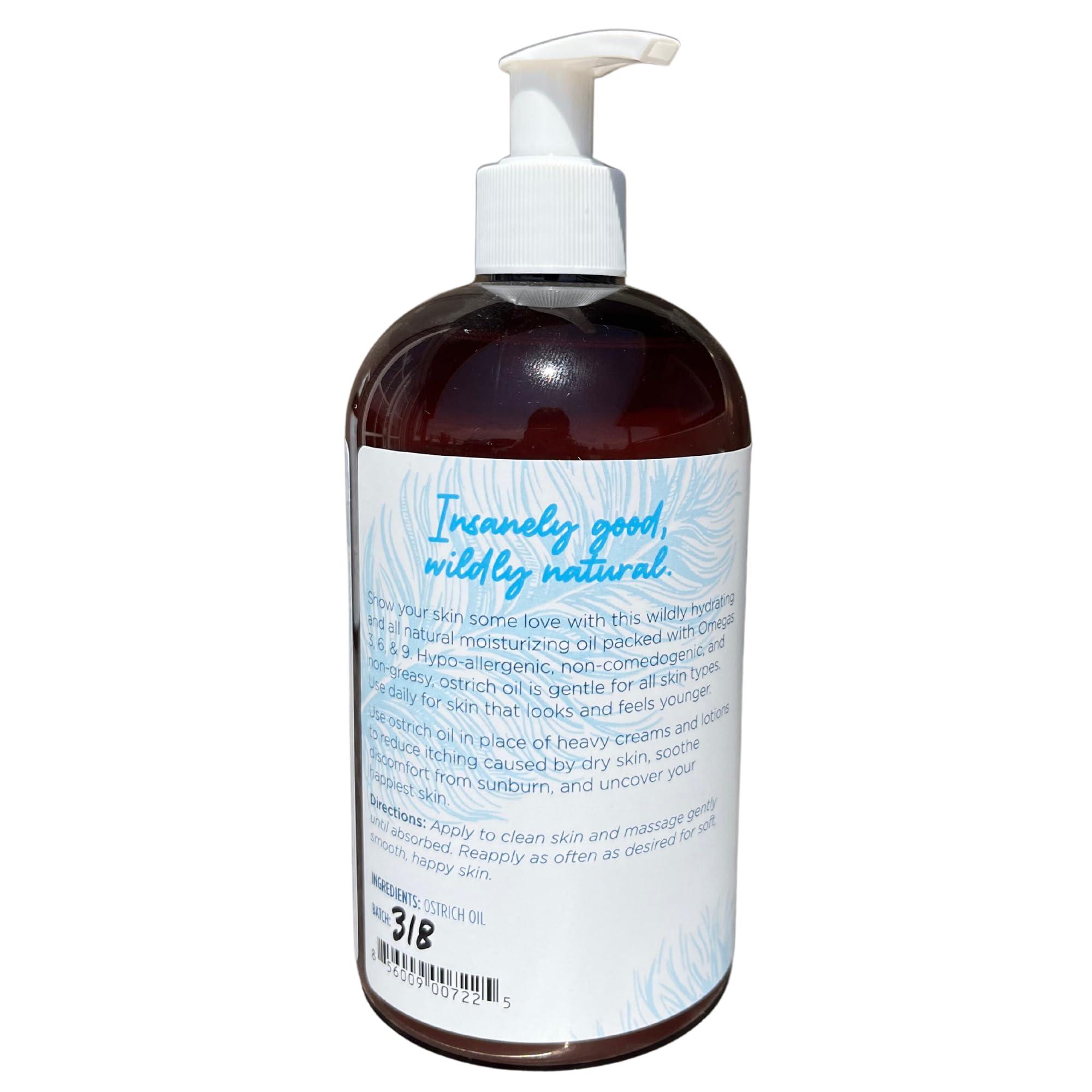 American Ostrich Farms American Ostrich Farms 100% Pure Ostrich Oil - Made in USA - All Natural Omega-Rich Skin Moisturizer, 16 Ounce Bottle, Unscented