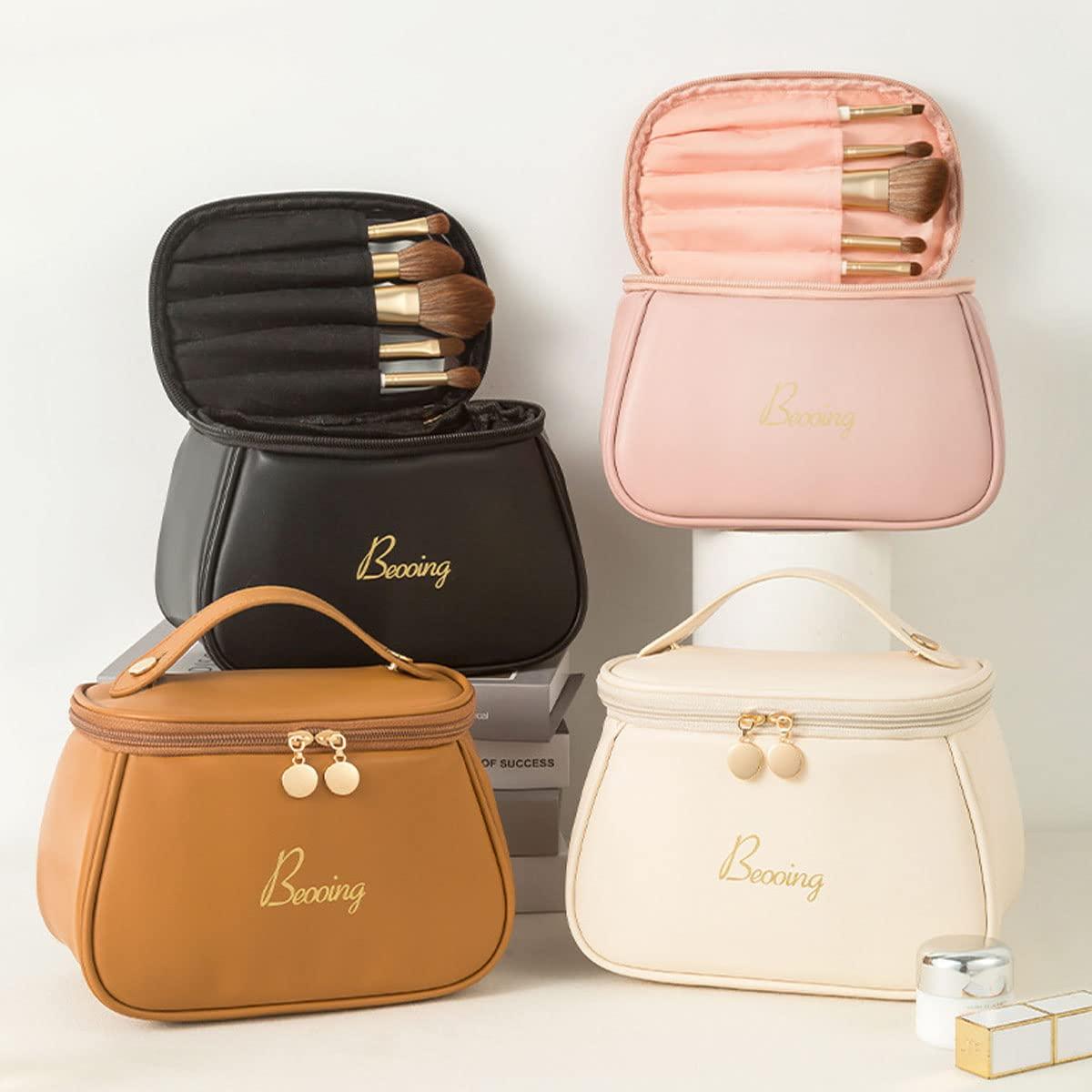 cirea cirea Cube Style PU Modern Simple and Large Capacity Cosmetic Bag for Easy Carrying of Travel Ladies' Makeup Bag (Pink)