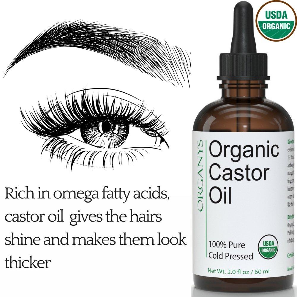 Organys Organys Organic Castor Oil 2oz, For Longer Fuller Thicker Looking Hair Eyelashes & Eyebrows Enhances The Appearance Of Natural Lash & Brow Growth. Serum Comes With Eyeliner & Mascara Brushes