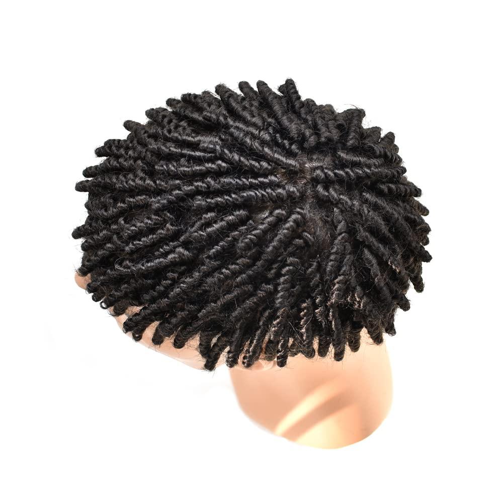 Generic Afro Kinky Twist Crochet Braids Hair for Black Men 8X10 African American Human Hair System Replacement Afro Toupee for Black Men All PU Injected Poly Thin Skin Hair Piece Mens Wig 6MM-6\",1B# Off Black