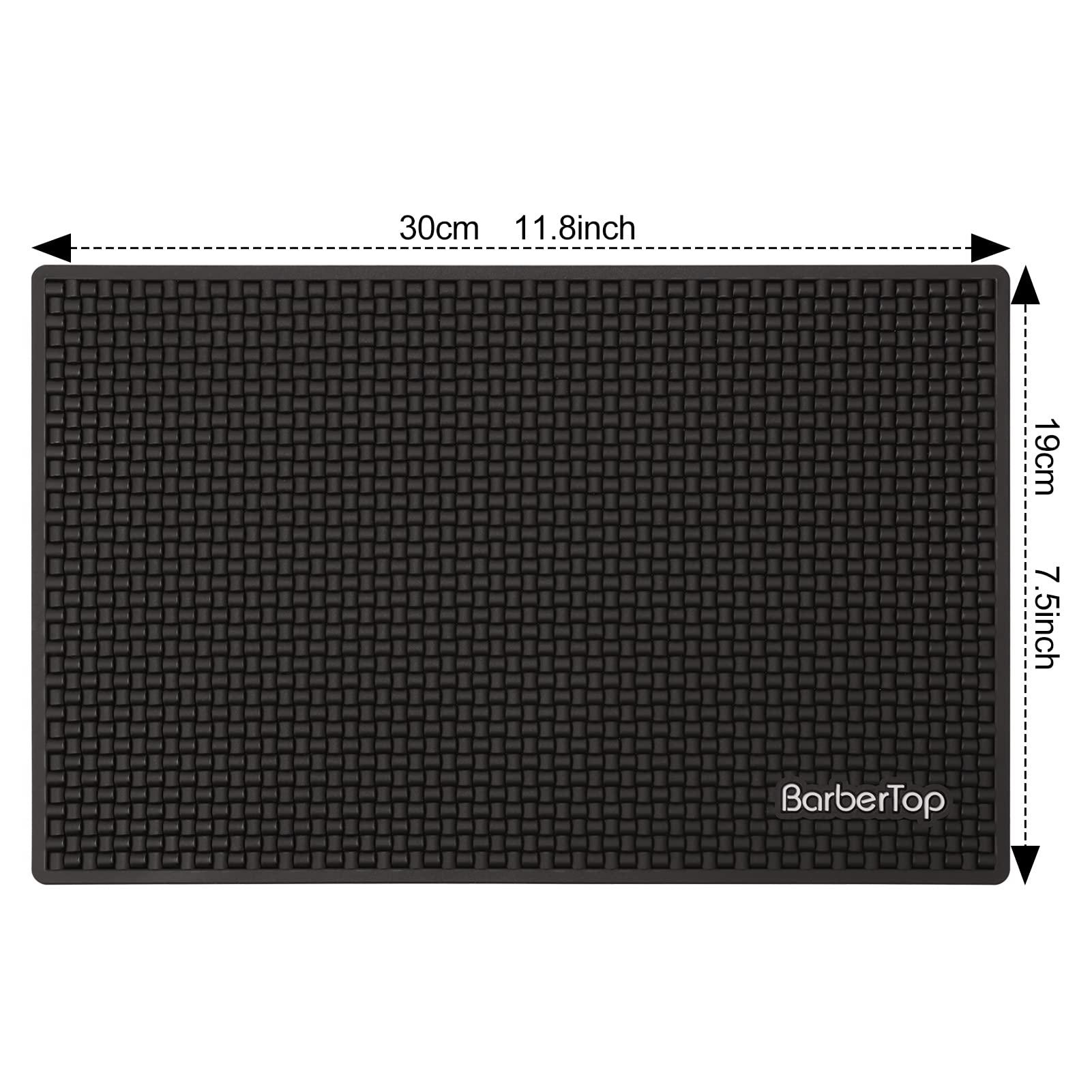 BARBERTOP Barber Station Mat, Thick Durable Service Bar Mat Nonslip Bar Service Spill Mat, Heavy Duty Salon Rubber Mat for Hair Styling Tools, Gray Barbershop and Hair Salon Work Station Mat(11.8\"*7.5\"-Black)