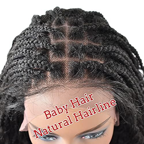 LYRICAL HAIR LYRICAL HAIR Twist Box Braids Women Wigs with Baby Hair 12.5"X4.75" Hand-Tied Swiss Lace Front Cornrow Braided Lightweight Glueless Wig Synthetic 18" Wavy Hair (#1B Black)
