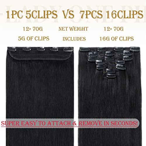 MY-LADY MY-LADY Clip in Hair Extensions Real Human Hair Jet Black 20 Inch 100g One Piece Weft Remy Hair Balayage Silky Natural Straight for Women