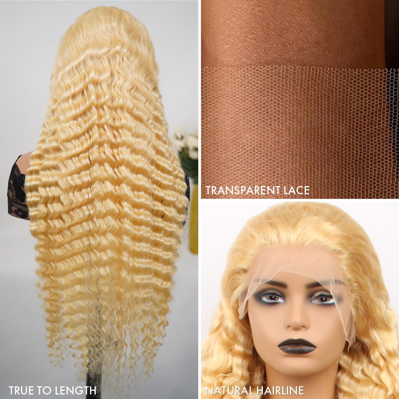 ELISHEVA 30 Inch 613 Lace Front Wig Human Hair Deep Wave 16A Blonde Wig Human Hair 13x4 HD Blonde 613 Deep Wave Lace Front Wigs Human Hair Blonde Frontal Deep Wave 613 Wig Pre Plucked 180% Density Curly Wig