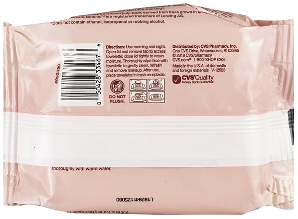 CVS Health CVS Beauty Calming Cleansing Towelettes, Makeup Remover Face Wipes,100% Plant-Based Cloth, 25 ct - Pack of 4