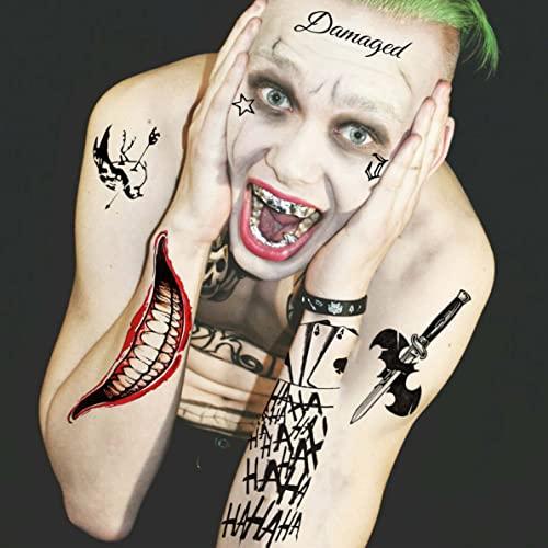 Goromon GOROMON 6 Sheets 3D Joker Tattoos Stickers, Halloween Damaged Joker Temporary Tattoos For Women Men Adults Hand Face, Halloween Makeup Kit Costume Party Rave Accessories Clown Prison Rapper Prisoner F