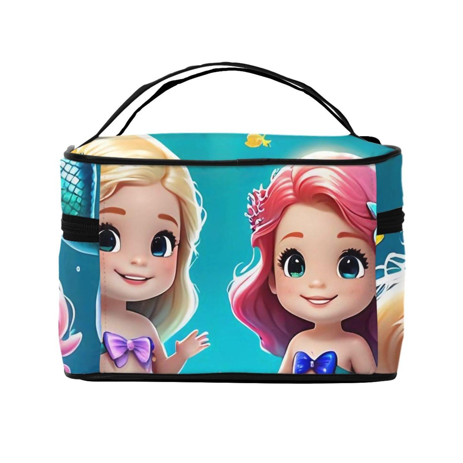 QASDFGHR QASDFGHR Small Cute Mermaid Print Makeup Bag,Travel Cosmetic Bag with Zipper for Women Square Make Up Bags Organizer
