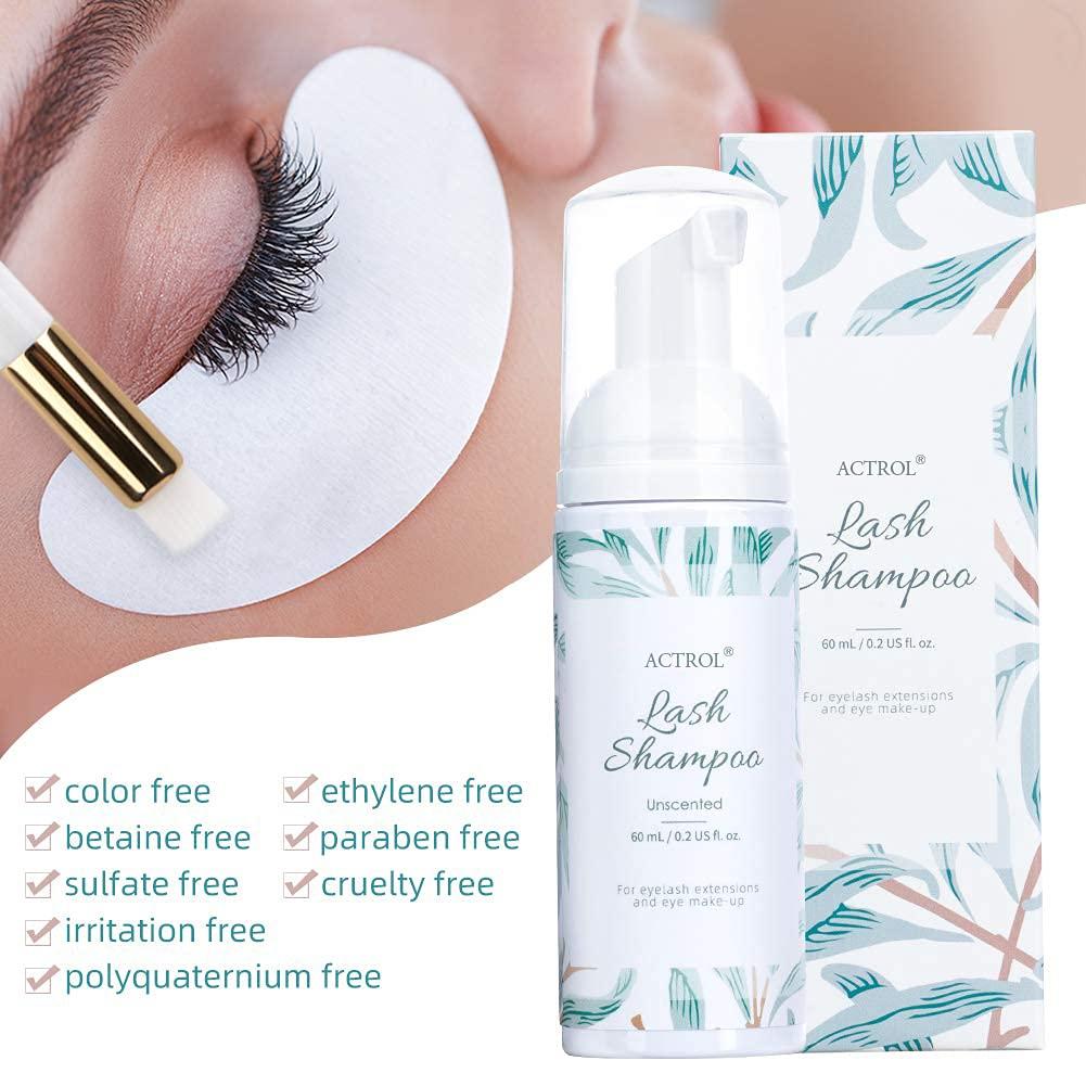 ACTROL ACTROL Eyelash Extension Cleanser 60ML Natural Lash Extension Shampoo Unscented Professional Eyelid Foaming Cleanser Paraben & Sulfate Free Non-lrritating with Salon and Home Care
