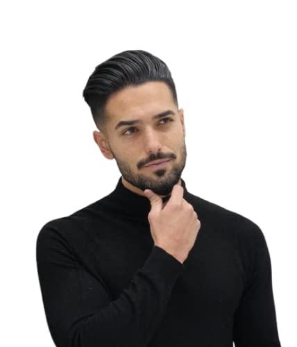 YANAHAIR YANAHAIR Toupee for Men men hair pieces Mens Hollywood Toupee Human Hair Replacement System 100% European Real Human Prosthesis Hair System Fine French Lace with PU Around (#1B Off Black, 8x10)