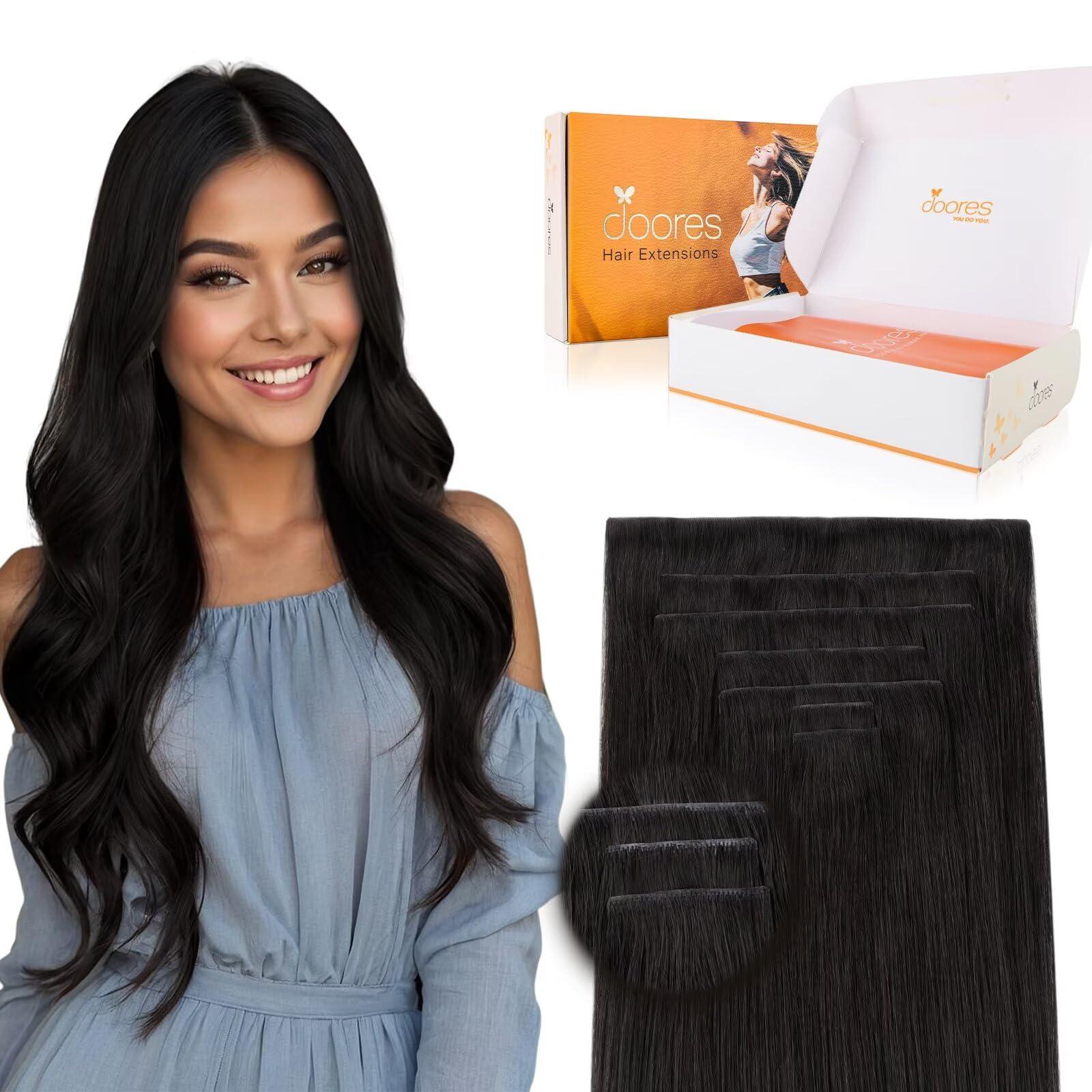 DOORES DOORES Clip in Hair Extensions Human Hair 20 inch 150g 7pcs, Natural Black Virgin Human Hair Clip in Extensions, Human Hair Extensions Invisi Edge Clip in, Natural Hair Extensions