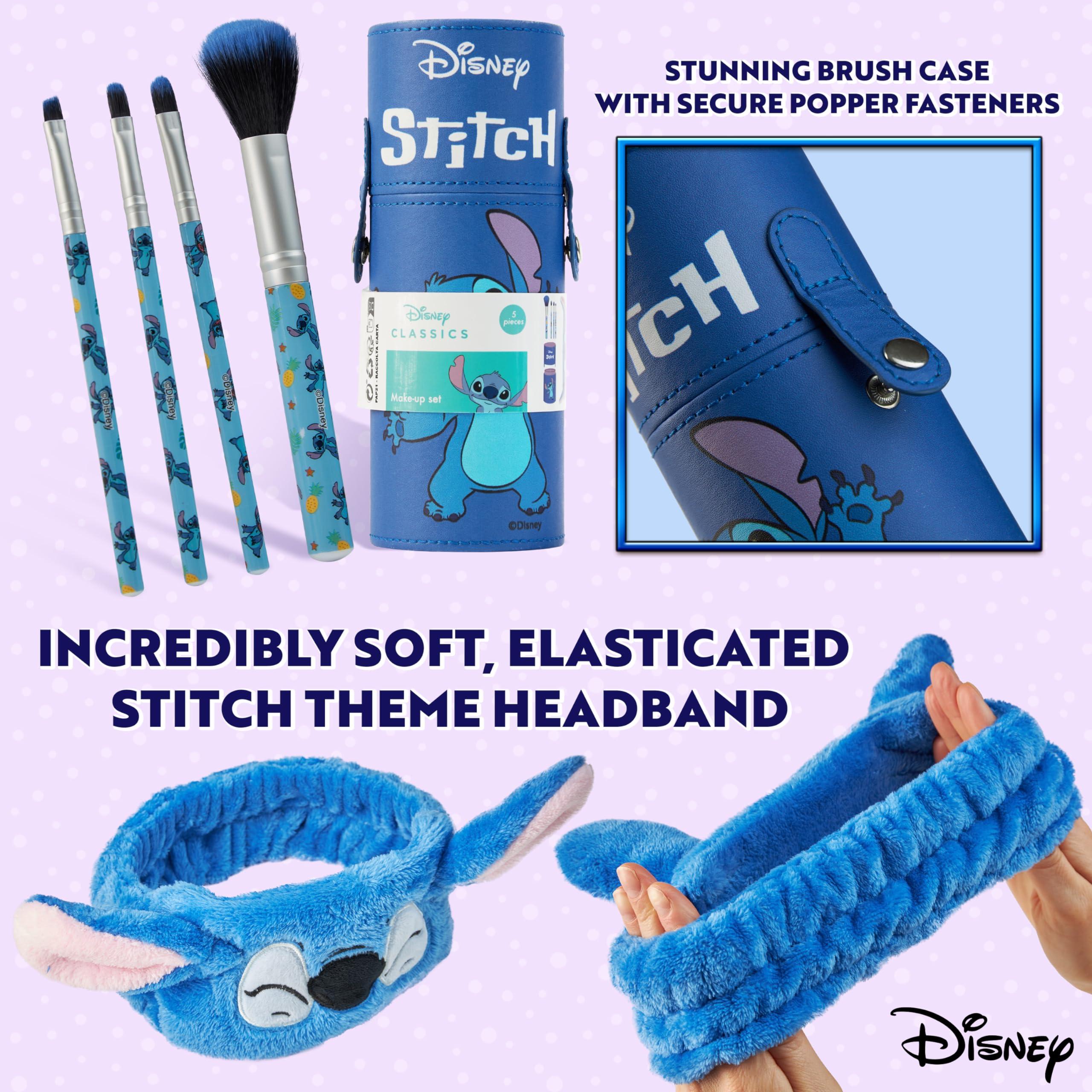 Disney Disney Stitch Makeup Brush Set for Women Fluffy Makeup Headband Eyeshadow Brushes Travel Case Stitch Gifts (Blue)