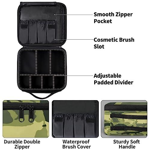 QsirBC QsirBC Makeup Train Case with Adjustable Dividers, Portable Make Up Bag for Women, Toiletry Bag for Men with Waterproof Brush Cover, Cat Camouflage Travel Makeup Organizer Makeup Box