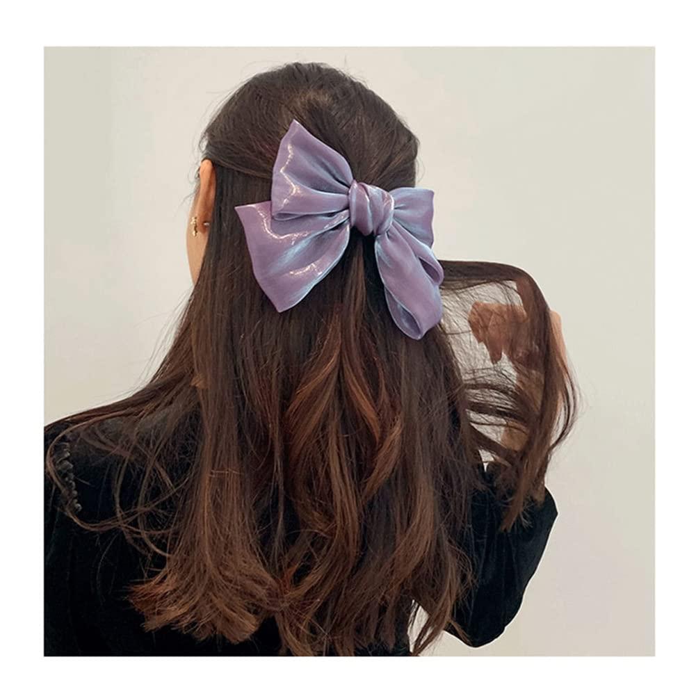 ZAHSY Purple Hair Bow Clips Barrette for Women Bowknot Hair Accessories for Girls Large French Barrette Hair Clips No Slip Big Satin Christmas Hair Bows for Women