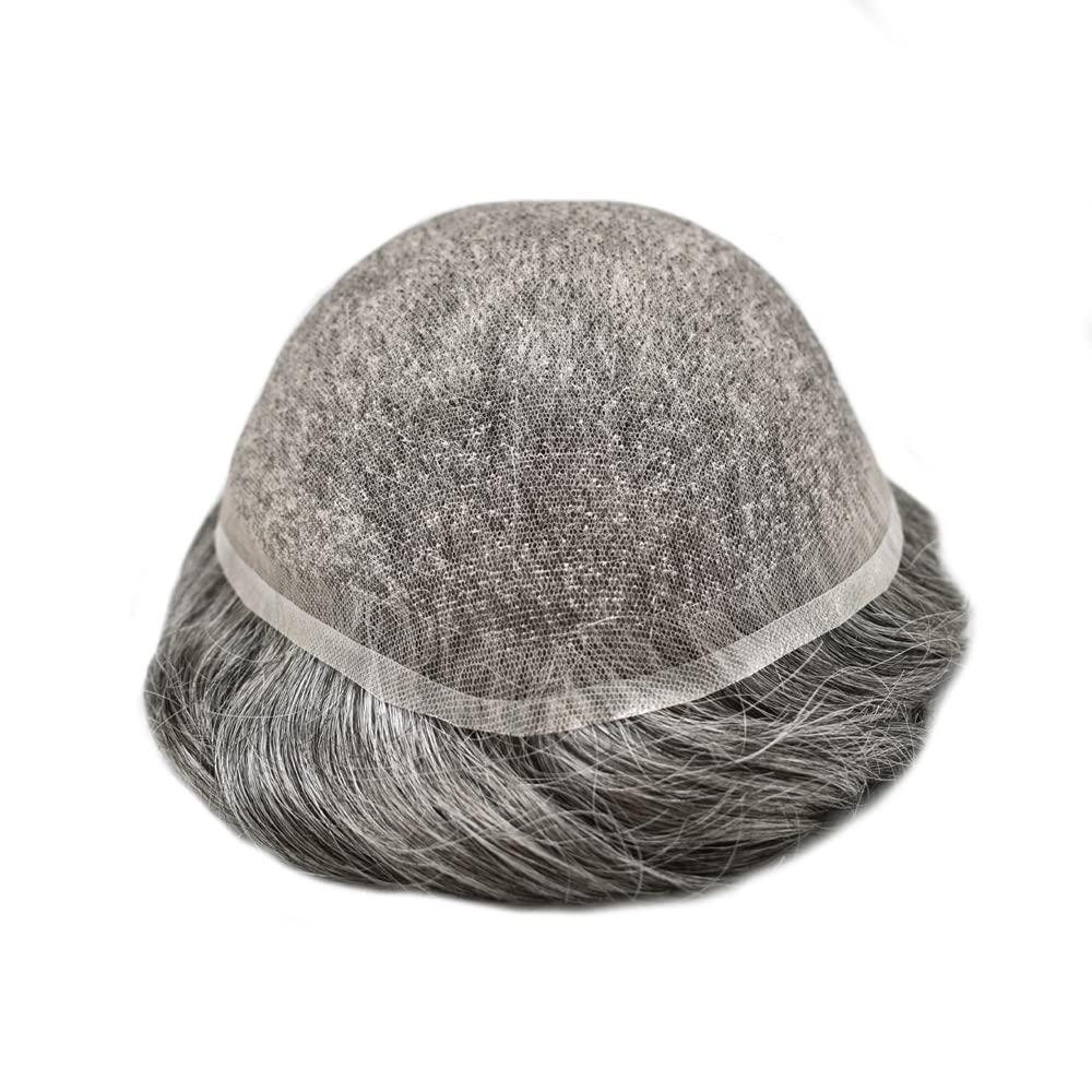Hair Wonders Toupee For Men Real Human Hair Mens Toupee Hair Replacement System Swiss Lace Hair Piece For Men Hair System6x9\"-100% light to medium density#1B60 1B# OFF BLACK+60% GREY