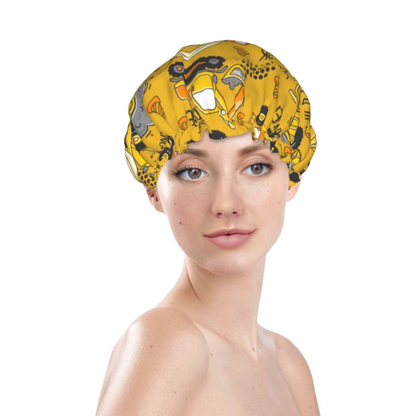 YIPOCH Truck Large Shower Cap for Women Men Shower Caps for Women Reusable Waterproof Hair Cap Double Layers Showercap With PEVA Lined & Elastic Band Fashion Shower Bonnet