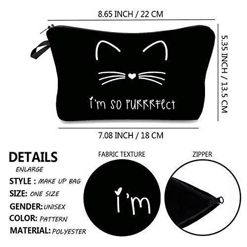 Gerrit Cosmetic Pouch for Women, Black Makeup Bags With Keyring Roomy Toiletry Pouch Portable Washing Bag Adorable Travel Accessories GiftsGerritCat