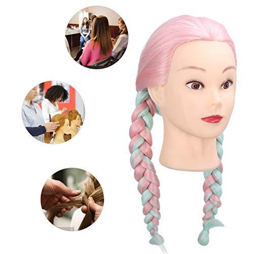 Joyzan Mannequin Head With Color Hair, Hair Styling Training Heads Manikin Cosmetology Doll Head Pink Real Synthetic Fiber Hairdressing Practice Model DIY Braiding Hair Art Salon Display Dyeing Knitting