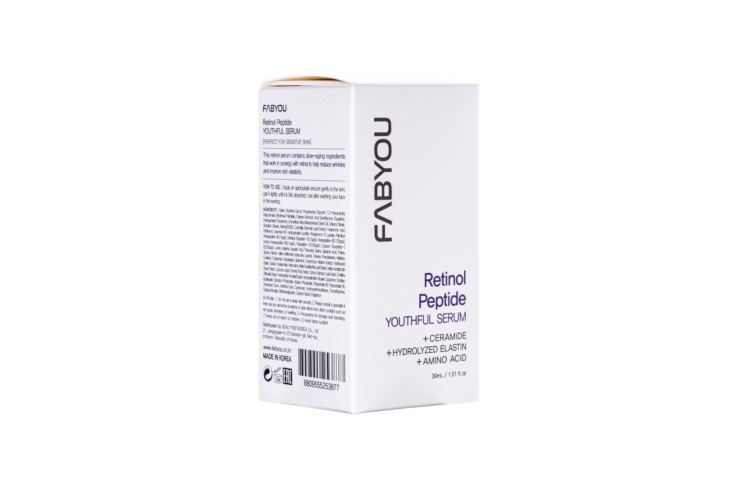 FABYOU Retinol Peptide Serum 1.01 Oz Anti-Aging, Hydrating & Firming for Wrinkles & Dark Spots, Gentle Retinol Serum for Face, Day & Night Korean Skincare