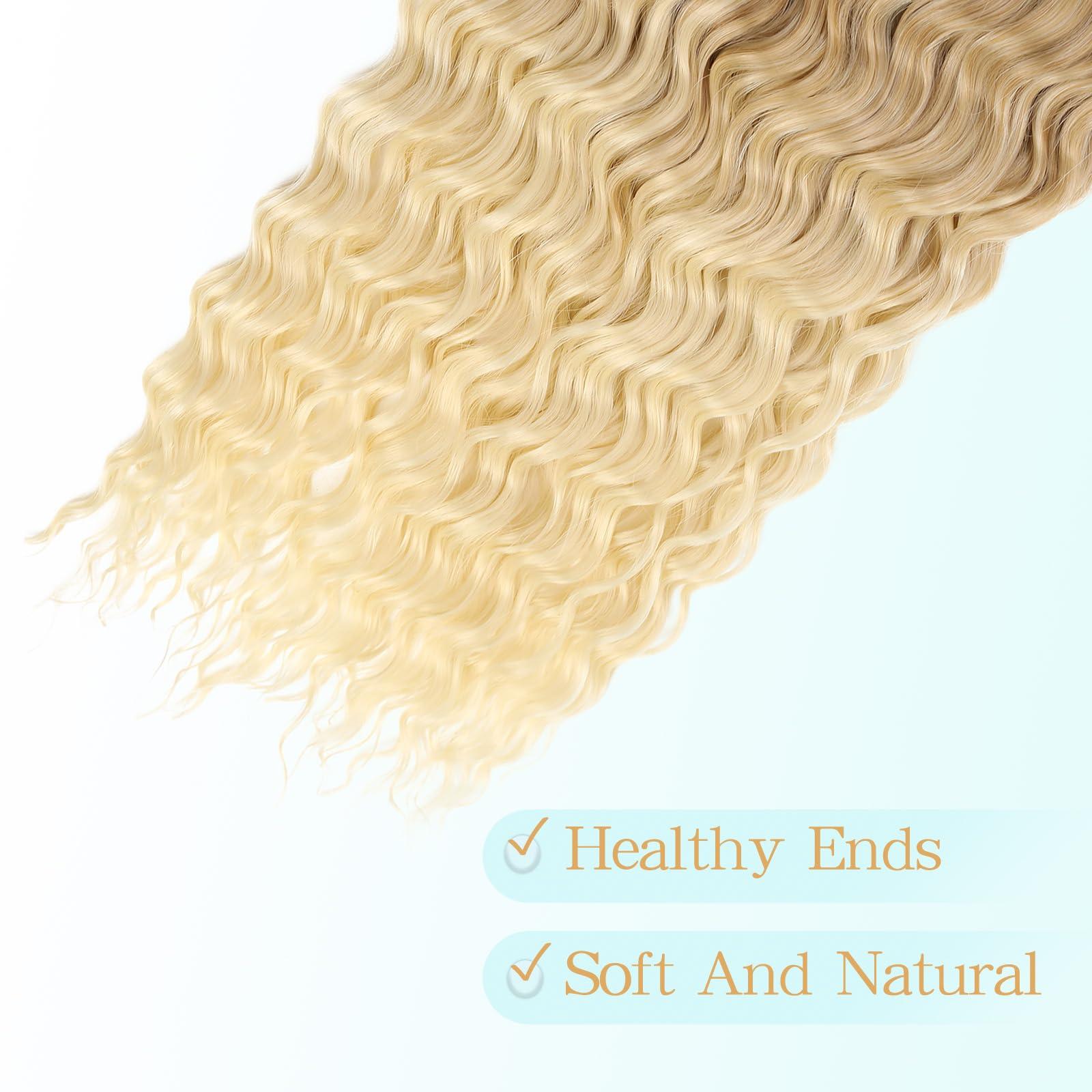 Love ORNAN Ocean Wave Crochet Hair 30 inch 1 Pack Long Ombre Blonde Deep Wave Curly Braiding Hair Soft Synthetic Curly Crochet Hair For Black Women(30 Inch, 27/613