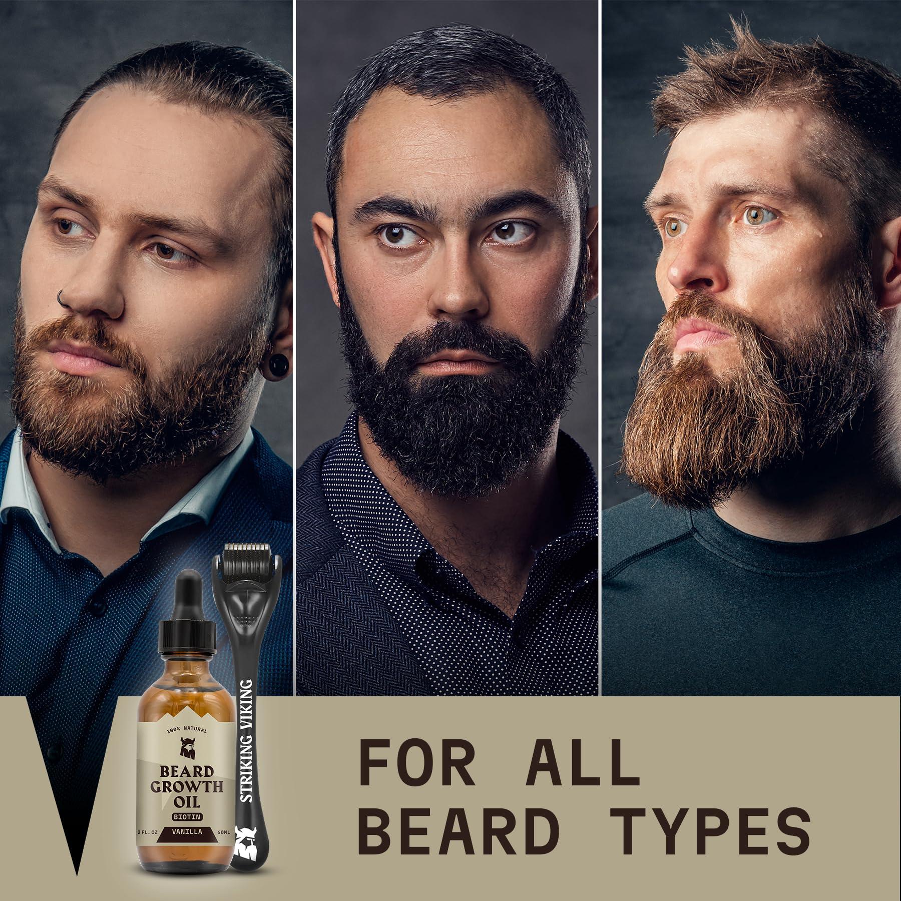 Striking Viking Striking Viking Beard Growth Kit - Beard Growth Oil & Roller for Thickening & Conditioning - Naturally Derived Serum for Men - Vanilla 2 Fl Oz (Pack of 2)