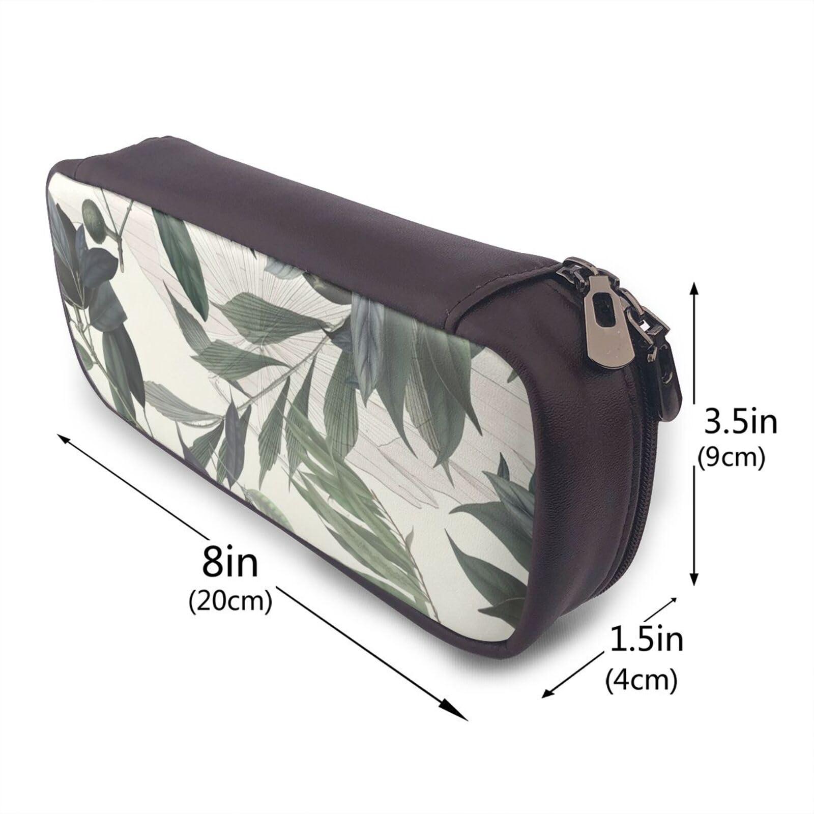 YHBLYKXP YHBLYKXP Cute palm tree leaves print Leather Flap Pencil Case,Toiletry Organizer,Zipper Coin Purse, Black