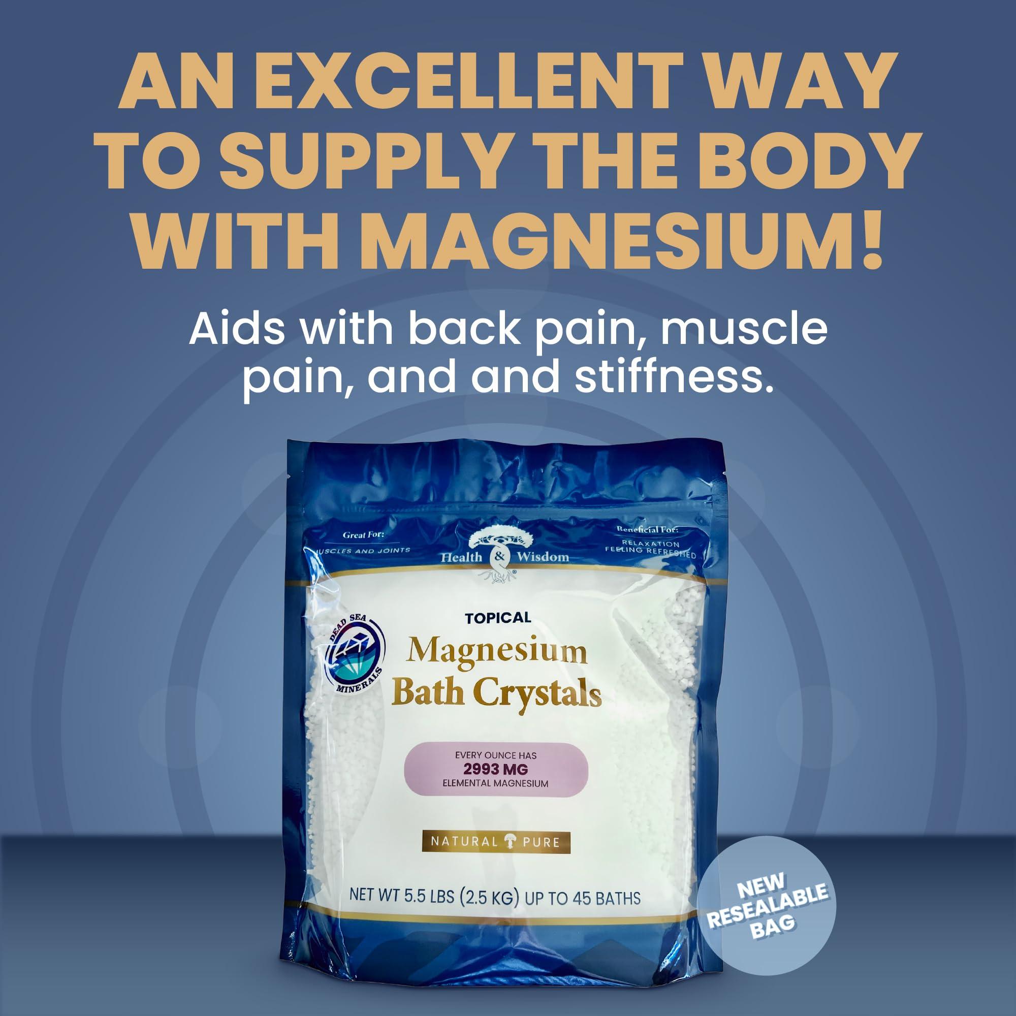 Health and Wisdom Health and Wisdom Magnesium Bath Salt - Magnesium Chloride Flakes for Bath Soak, 4X Epsom Salt Concentration, Unscented Formula, Dead Sea Sourced, Resealable Bag, Zero Additives - 88 Ounces
