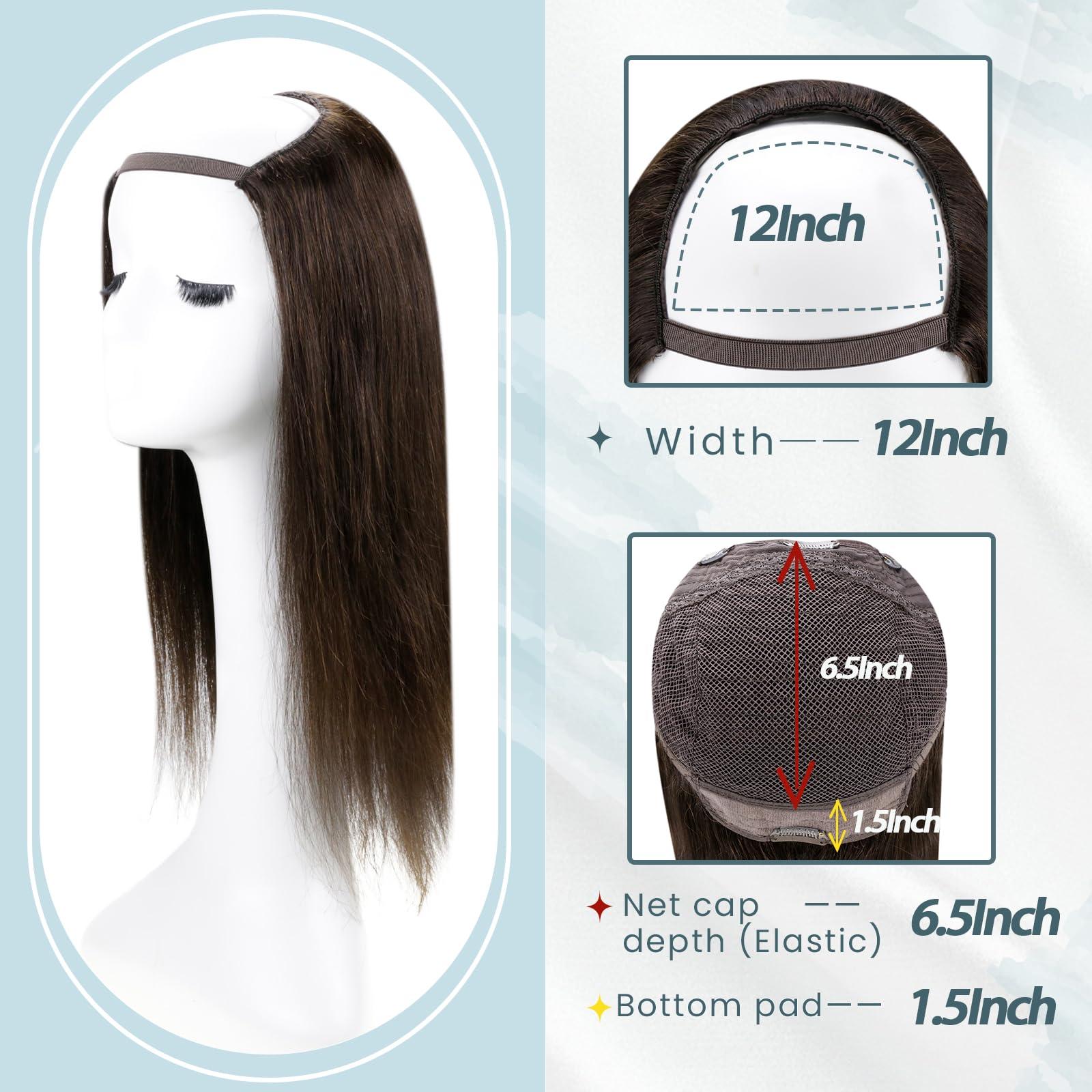 RUNATURE RUNATURE U Part Wig Human Hair Dark Brown U Part Human Hair Wig 12 Inch 150% Density Hair Wig Glueless Clip in Half Wig Middle Cap U Shape Wig Brazilian Remy Straight Hair