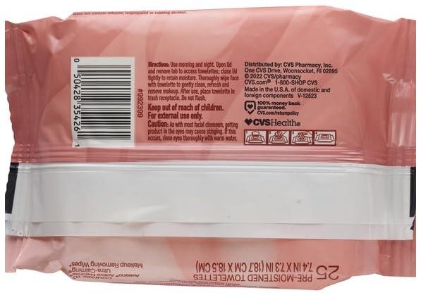 CVS Health CVS Beauty Calming Cleansing Towelettes, Makeup Remover Face Wipes,100% Plant-Based Cloth, 25 ct - Pack of 4