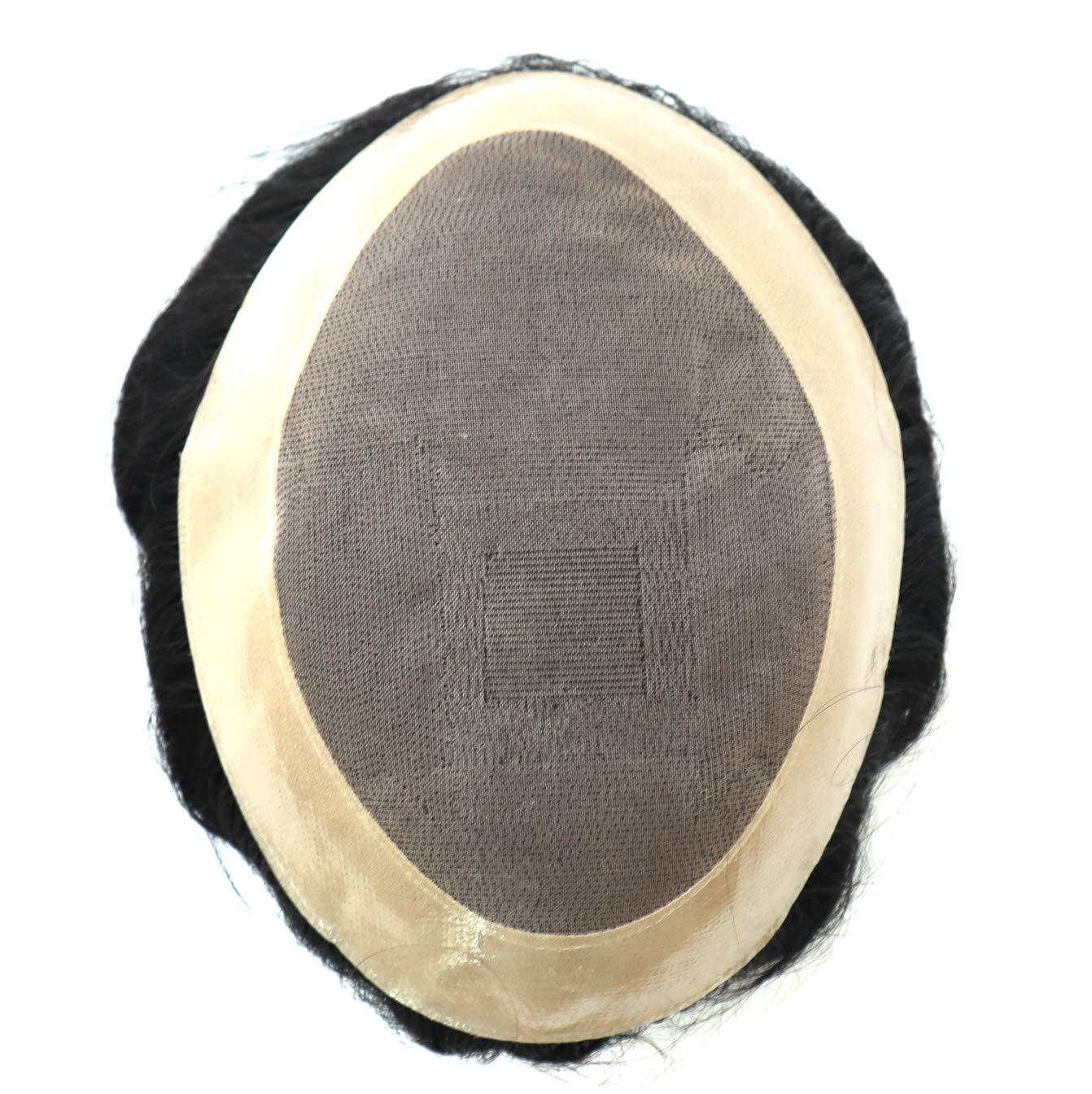 Hair Nature Mens Toupee, Mens Human Hair, Human Hair Replacement System, Fine Mono Hair System for Men Hair Piece 5x8#1B