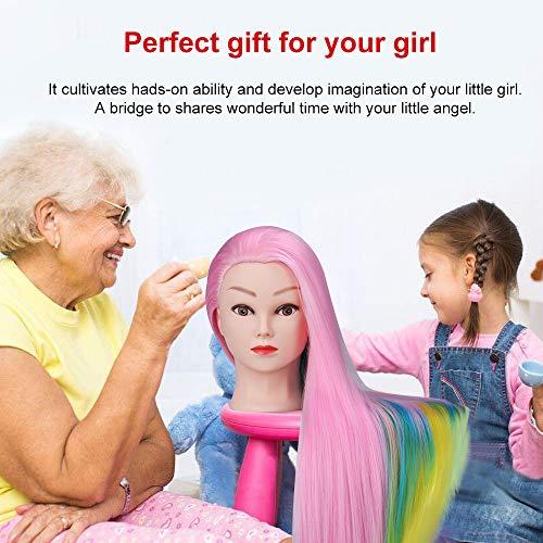 MYSWEETY MYSWEETY 29 Inch Colorful Hair Mannequin Head Hairdressing Practice Training Doll Heads Cosmetology Hair Styling Mannequins Heads with Clamp + Practice Tools(PINK)