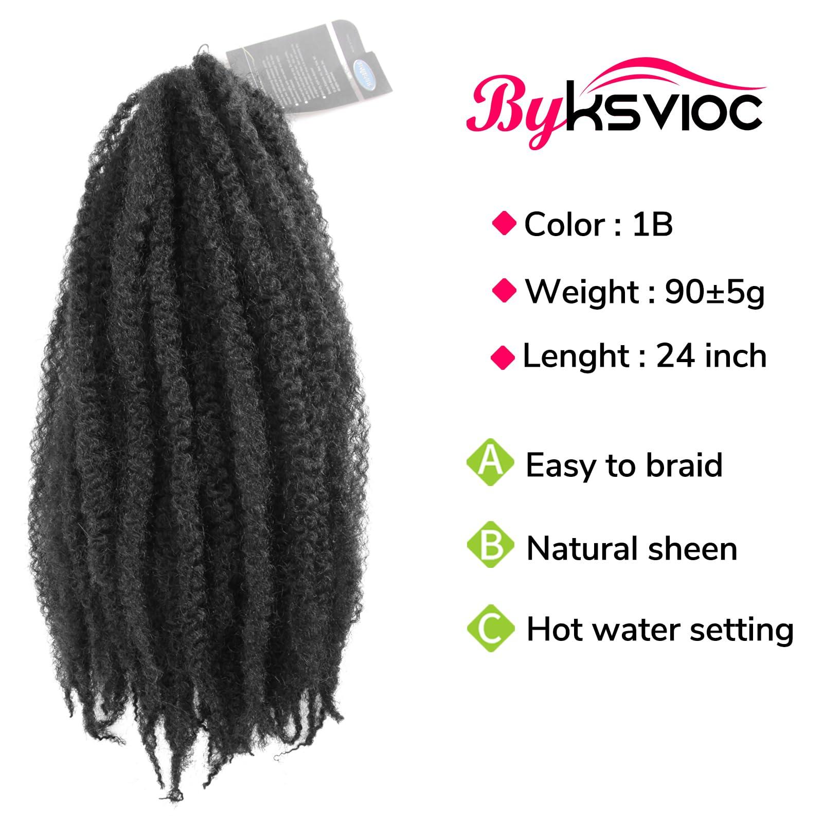 BYKSVIOC Afro Kinky Twist Crochet Hair Braids Marley Braid Hair 24inch Senegalese Curly Crochet Synthetic Braiding Hair (6Packs,#1B)