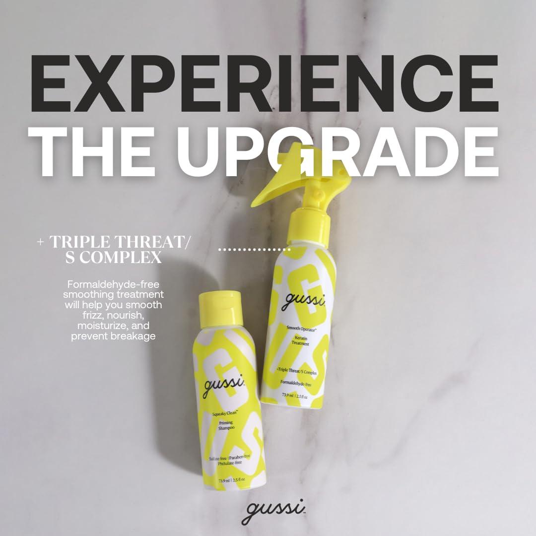 GUSSI HAIRCARE GUSSI HAIRCARE Keratin Treatment Kit - Hair Repair Treatment for Damaged or Frizzy Hair - 2.5 Fl Oz Conditioner - Includes Squeaky Clean Priming Shampoo