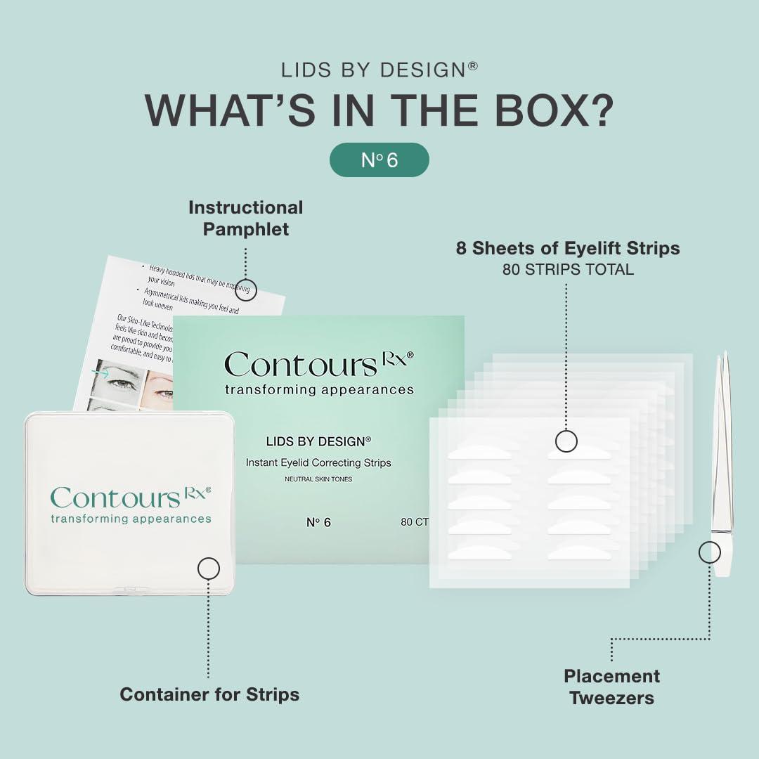 Contours RX Contours Rx Lids by Design - Medical Grade Instant Eyelid Correcting Strips for Heavy, Hooded, & Droopy Lids - Invisible, and Hypoallergenic Eyelid Tape - (6mm) 160ct
