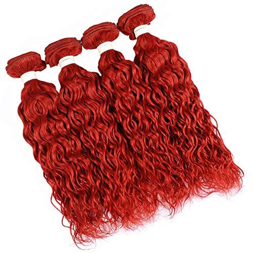 Tony beauty hair Pure Red Peruvian Wet Wavy Human Hair Weave Bundles 4Pcs Lot Bright Red Water Wave Virgin Human Hair Bundles Red Colored Wet and Wavy Human Hair Wefts Extensions 10-30" (14 14 16 16)