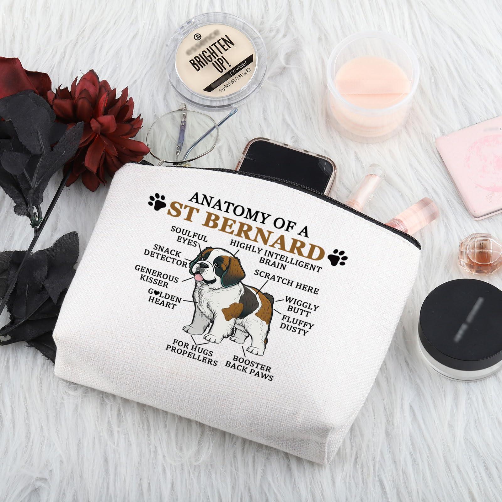 PWHAOO PWHAOO Saint Bernard Lover Gift Anatomy Of A St Bernard Makeup Bag Saint Bernard Owner Cosmetic Bag St Bernard Mom Gift Dog Lover Gift (Anatomy Of A St Bernard M)