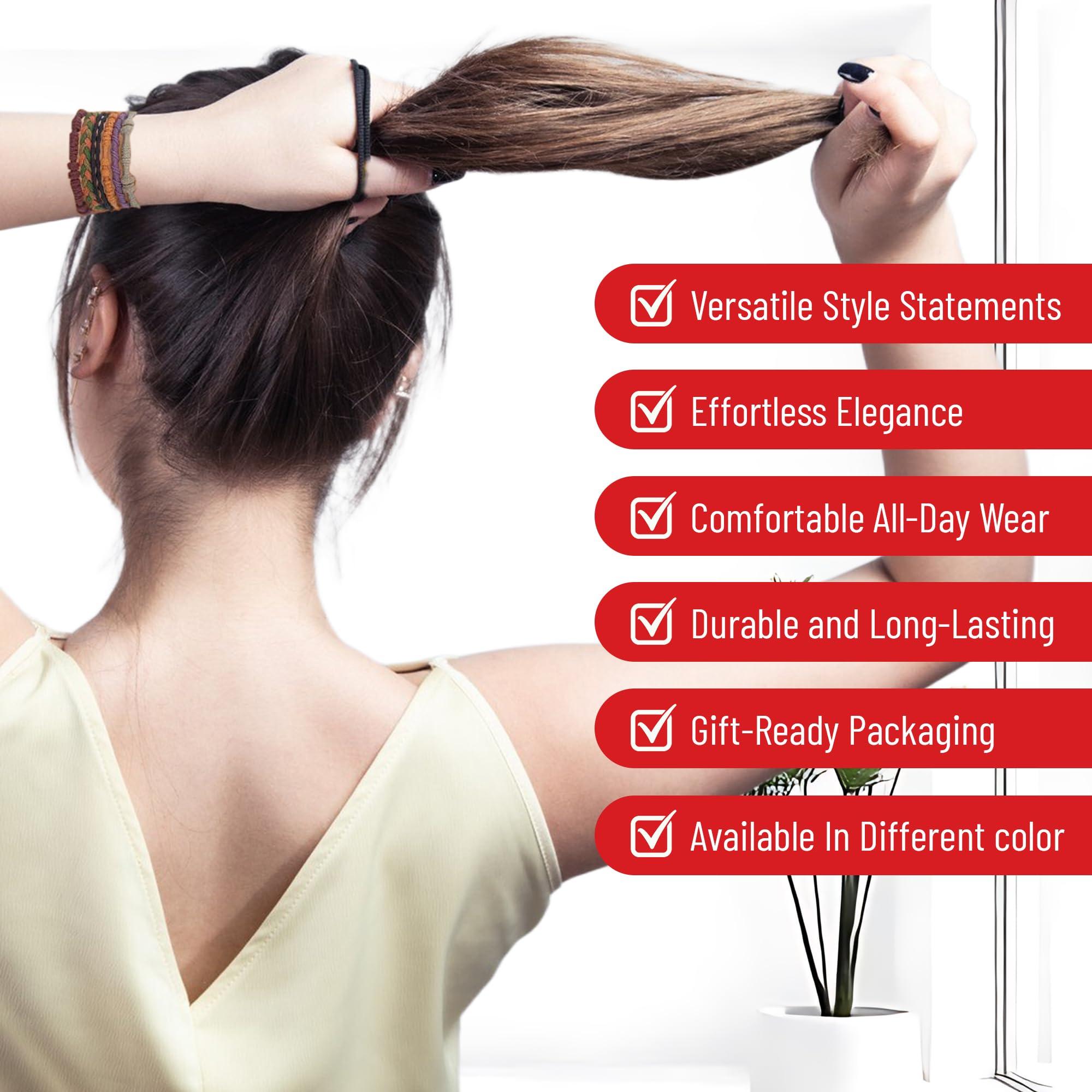 Elm City Direct 12pcs Hair Tie Bracelets, Boho Hair Ties, Hair Ties for Women, Elastic Hair Ties, Hair Bands for Ponytails (Burgundy)