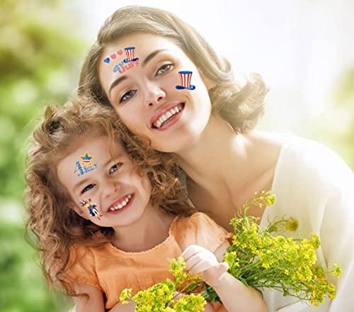 RYAOLFLY Fourth of July Tattoos sticker Temporary Tattoo Body Face Art Waterproof America, Red Blue Party Tattoos for Parade favors patriotic Decoration for Independence Day Labor Day Arm Waist(10 Sheet)